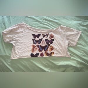 Butterfly Print White Crop Top